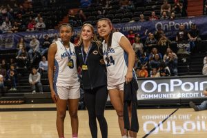 JB Robinson (far right) and Danaeja Romero-Ah Sam (far right) of Springfield pitcured with fellow All-tournament 1st-teamer Sage Winslow of Crater. Photo by Bob Williams
