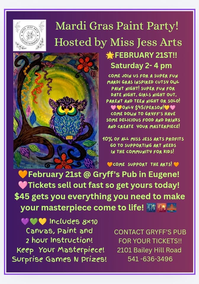 Mardi Gras Owl Paint Party!!
