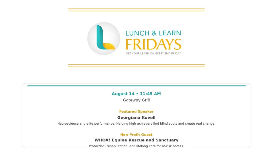 Lunch & Learn featuring Georgiana Kovell w/ Mindset Magic & Non-Profit Guest: WHOA Equine Rescue